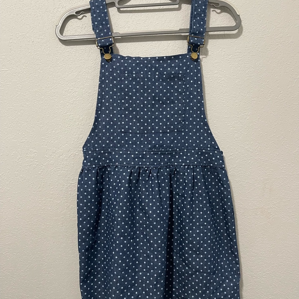 🐙 Polka-dot denim overall dress small~ Allegra K